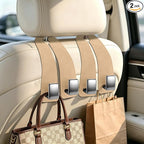 Car Headrest Hooks, Premium Suede with Metal Car Seat Back Storage Hooks for Handbag Coats Umbrella Backpack - 2 Pack, Beige