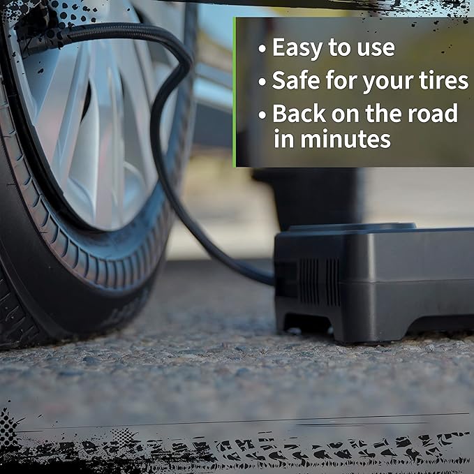 50139 Flat Tire Puncture Emergency Kit, Includes Sealant and Tire Inflator Pump, Analog, Suitable for Cars and Other Highway Vehicles, 10 Min Fix
