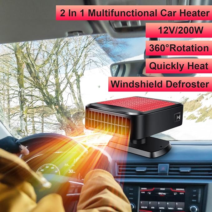 Portable Car Heater for Vehicle,12V Car Heater and Defroster, Windshield Defogger Car Heater That Plugs into Cigarette Lighter for Car, SUV, Trucks (Red Black)