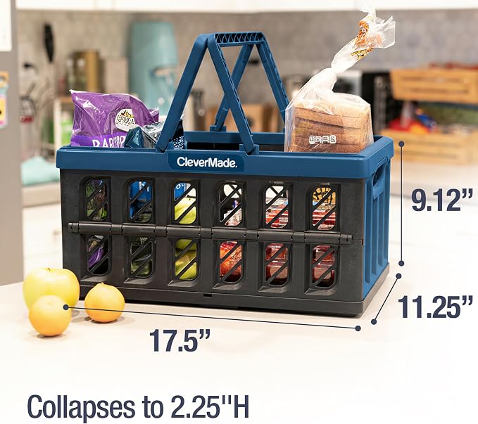 Eco Collapsible Shopping Basket with Handles, 24L Ocean, 3 Pack