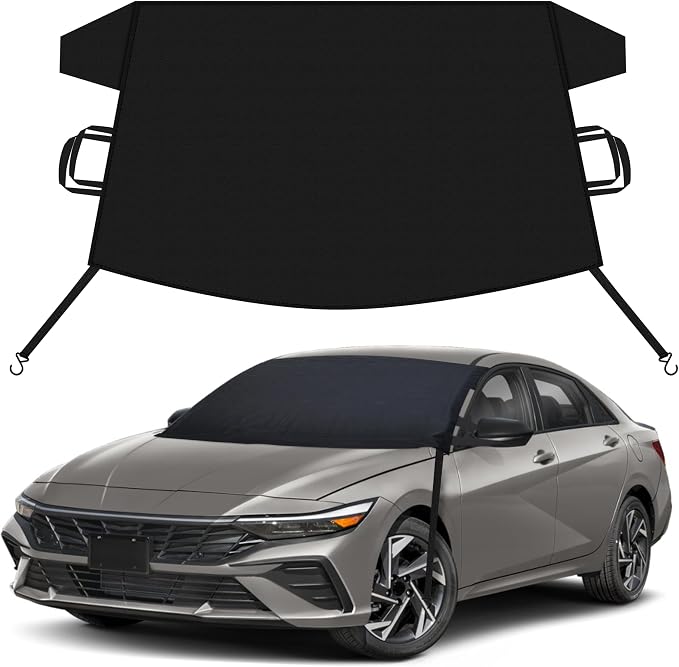 Car Snow Cover Compatible for Hyundai Elantra | Windshield Cover for Ice and Snow with S-Hook Straps | Heavy-Duty 600D Oxford Winter Car Cover, Waterproof & Anti-Slip