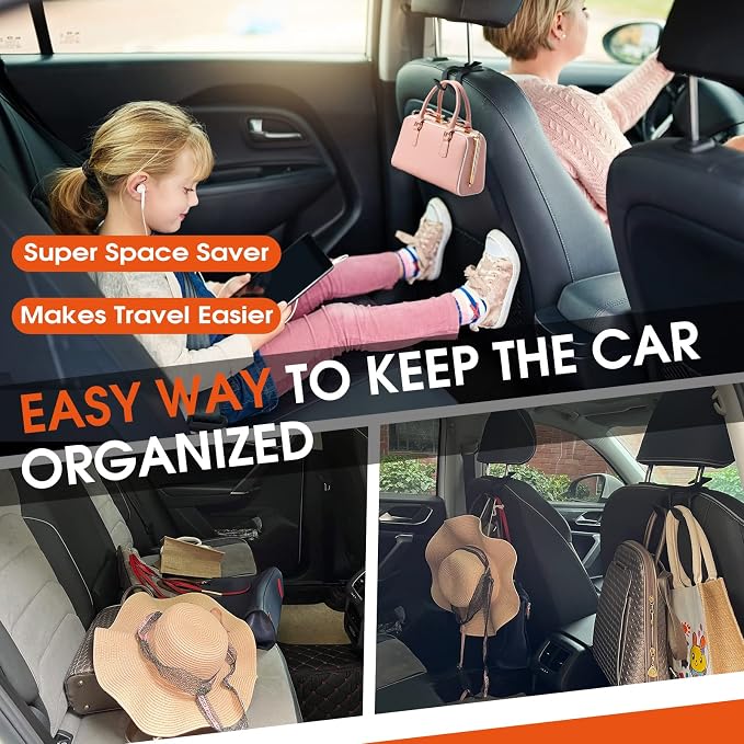 2 in 1 Car Headrest Hooks for Purses and Bags, Upgraded Leather Organizer Storage Holder Hooks Matching Cars Interior, 1-Pack, Gray