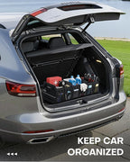 Tactical Car Trunk Organizer - Foldable Trunk Organizer for SUV with Front MOLLE Pocket & Reflective Strips, Essential Car Accessories for Tools & Outdoor Storage, 11.6" x 31.9" x 11.0", Black