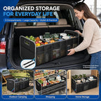 XL Car Trunk Organizer, 4 Compartments, 94L Capacity, Oxford Polyester 600D Material, Easy Fold and Store, Prevents Sliding | Rugged & waterproof large storage box. Features 94L capacity, 6 large mesh pockets & non-slip base for SUV, garage, camping