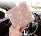 Car Registration and Insurance Holder, Vehicle Glove Box Car Organizer Men Women Wallet Accessories Case for Cards, Essential Document, Driver License, Bling Rose Gold