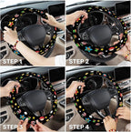 Black Retro Arcade Steering Wheel Cover, Polyester Non-Slip Car Wheel Grip, Universal 15 Inch Auto Accessory