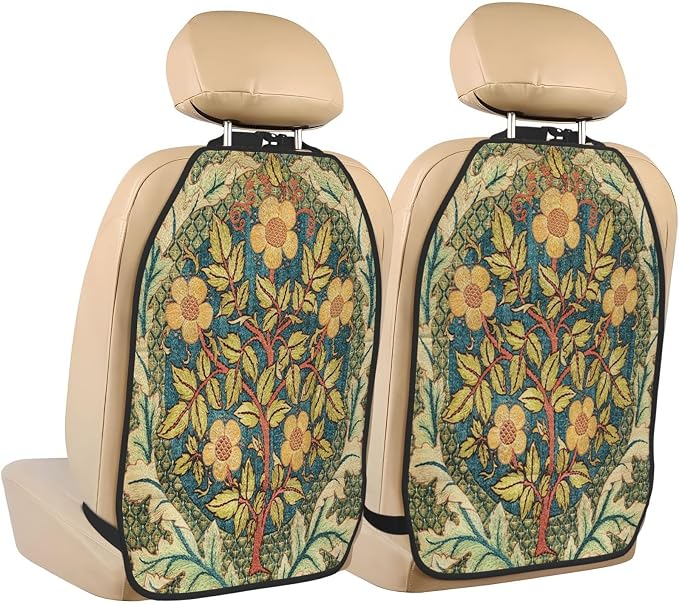 William Morris Vintage Floral Car Seat Back Kick Protectors Kick Mats With Storage Pockets For Vehicles To Protect From Dirt Mud Scratches 2 Pack
