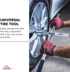 23 inch 4 Way Lug Wrench - Universal Telescopic Tire Removal Tool for Car and Truck - Portable Heavy Duty Tire Changing Tool for 19 mm and 21 mm Nuts - Durable Silver Aluminum Alloy