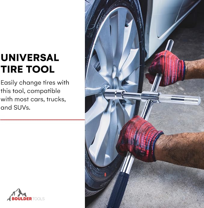 23 inch 4 Way Lug Wrench - Universal Telescopic Tire Removal Tool for Car and Truck - Portable Heavy Duty Tire Changing Tool for 19 mm and 21 mm Nuts - Durable Silver Aluminum Alloy