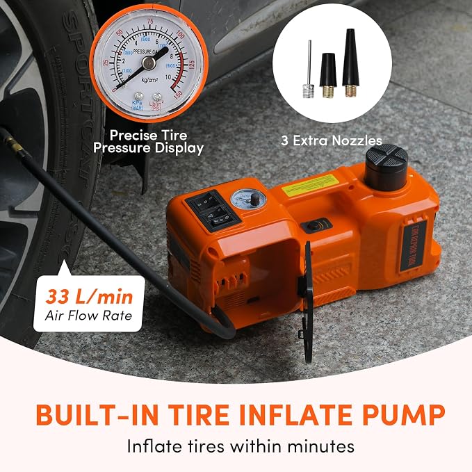 Electric Car Jack Kit 5 Ton 12V Floor Jack Portable Hydraulic Car Jack with Impact Wrench and Tire Inflator Pump for SUV Sedans Tire Change with LED Light, Lifting Height 6 to 17.7 Inch