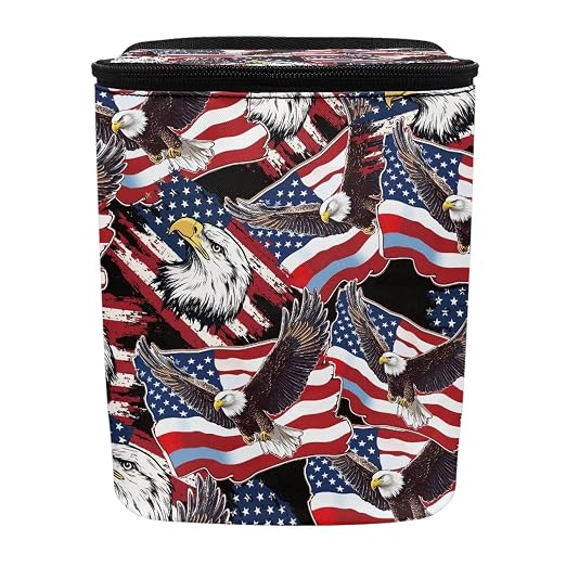 American Flag Eagle Print Car Trash Can with Lid, 4th of July Leak Proof Auto Trash Bag Hanging Vehicle Garbage Can Multipurpose Storage Container for Back Seat Road Trip