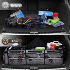4 in 1 Car Trunk Storage Organizer with Leakproof Cooler Bag, Multi-Compartment Foldable Trunk Storage Box for Car Truck SUV Gray