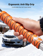 47.2" Ice Scrapers for Car Windshield, 3 in 1 Sturdy Snow Brush with Squeegee, 10 Adjustable Length Settings, Extendable Aluminum Handle, 180° Pivoting Snow Scraper for Car, Truck, SUV(Orange)