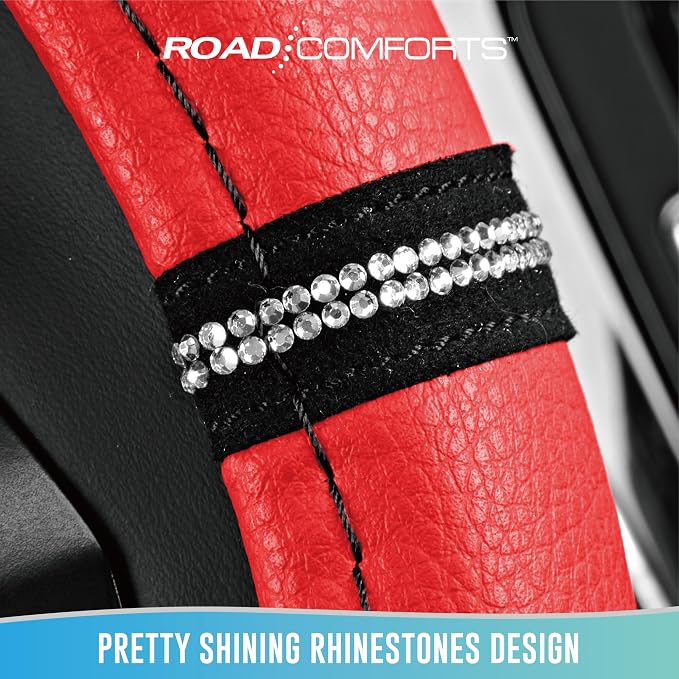 Leopard Steering Wheel Cover for Women, Cute Anti-Slip Microfiber Leather, Universal Fit 14.5-15 Inch Round Steering Wheel - Red