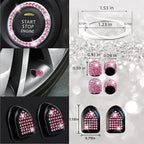 27-Piece Bling Car Accessories Set - Universal Fit Steering Wheel Covers, License Plate Frames, Phone Holder, Car Fast Charger, Coasters (Pink)