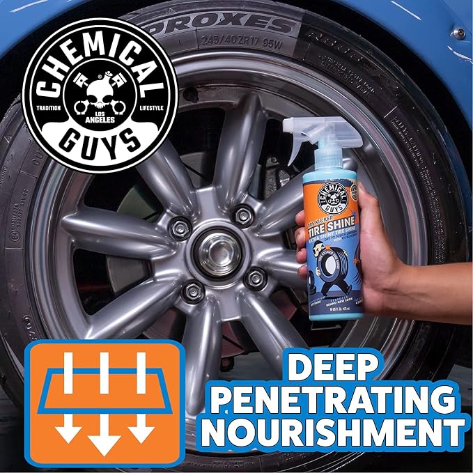 Tire Kicker Sprayable Extra Glossy Tire Shine Spray, Dry-to-Touch Dressing - Restores Wet Look to Rubber, Vinyl, and Plastic, Safe for Cars, Trucks, Motorcycles, RVs, and More - 16 oz