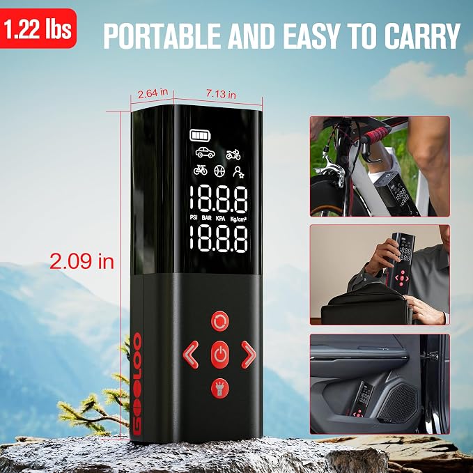 AP150 Tire Inflator Portable Air Compressor, 2X Faster 150PSI Cordless Air Pump for Car Tires with Auto-Shutoff, Portable Tire Pump with Digital Pressure Gauge for Car, Motorcycle,Bike, Ball