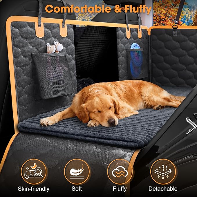 Backseat Pet Bed Mat, Non-Slip Dog Bed for Car Back Seat, Washable Travel Pet Mat with Removable Cover, Dog Seat Covers Protector Fit for Backseat Extenders and Trucks SUVs, 54"x 24.8", Grey