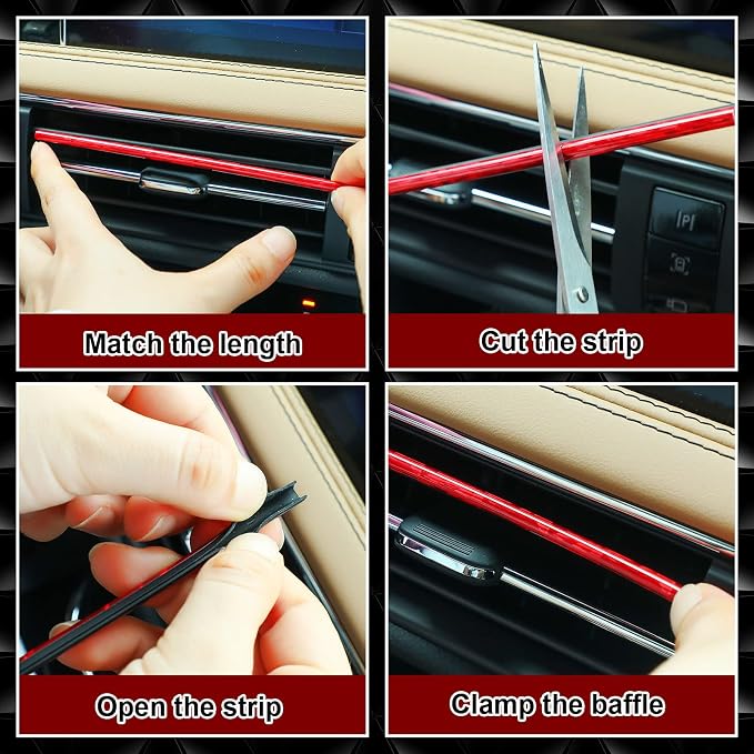 28 Pcs Car Interior Accessories Including 20 Pcs Car Air Conditioner Decoration Strip 4 Non Slip Silicone Car Cup Coaster 4 Car Tire Valve Stem Caps for Most Cars SUVs Trucks(Red)