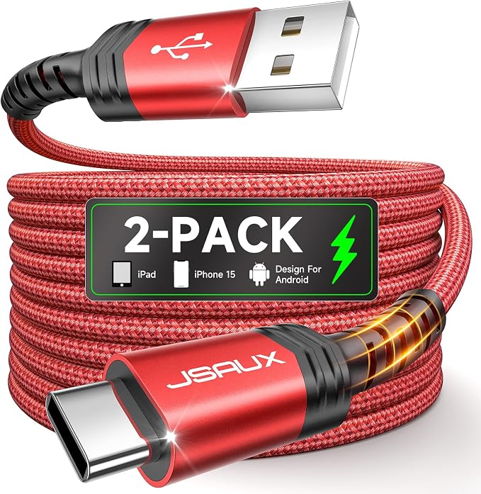 USB C Cable [2-Pack 3.3ft+6.6ft], USB A to USB Cord Fast Charging for iPhone Air, iPhone 17, iPhone 17 Pro, iPhone 17 Pro Max, iPhone 16/iPhone 15 Series, Galaxy S20 S10, Note 20, Car Play-Red