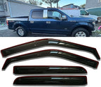 in-Channel Window Visors Rain Guards Side Wind Deflectors for Ford F150 2015-2020 SuperCrew/Crew Cab, Ford F250-F550 2017-2025 Super Duty SuperCrew/Crew Cab, Vent Guard Shade Sun 194975 4-Pieces Set
