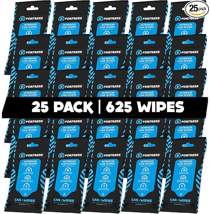 Car Interior Wipes (25 ct, Pack of 25) for Car Interior Cleaning, Dashboard, Seats, Detailing, and Steering Wheel [Travel Size] Skin-Safe Car Interior Cleaner Supplies