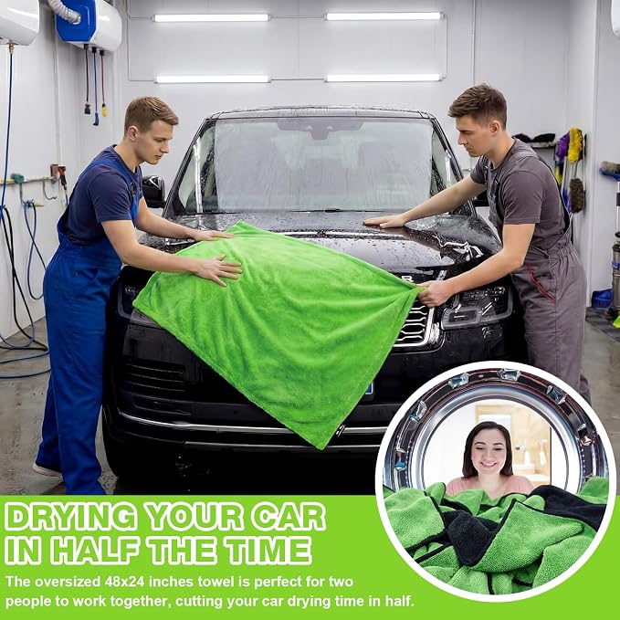 2 Pack Car Drying Towels 48"x24" Extra Large Microfiber Towels for Cars 1400gsm Super Absorbent Car Detailing Drying Towel Streak Free Lint Free No Water Spots Double-Twist Pile