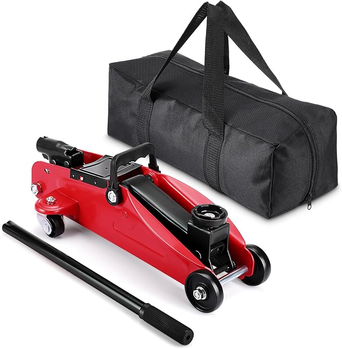 2 Ton Low Profile Hydraulic Floor Jack, Reinforced Steel Trolley Jack with 360° Swivel Casters, Safety Valve & Oxford Storage Bag for Car SUV Truck 4x4