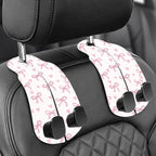 Purse Holder for Car, 2 Pack Heavy Duty Purse Hanger for Car, PU Leather Car Seat Hooks for Purses and Bags, Cute Pink Bow Headrest Organizer for Handbags & Backpacks
