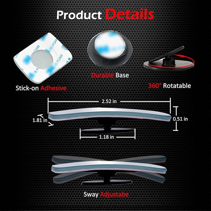 Slim Square Blind Spot Mirror, HD Glass Frameless Convex Rear View Mirror, Pack of 2