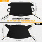 Car Windshield Snow Cover Front and Rear Bundle | Upgraded 600D Oxford Fabric | Water, Heat & Sag-Proof Windshield Snow Cover | Back Window Frost Cover Fits Most Sedans, SUVs & Vans | XX-Large