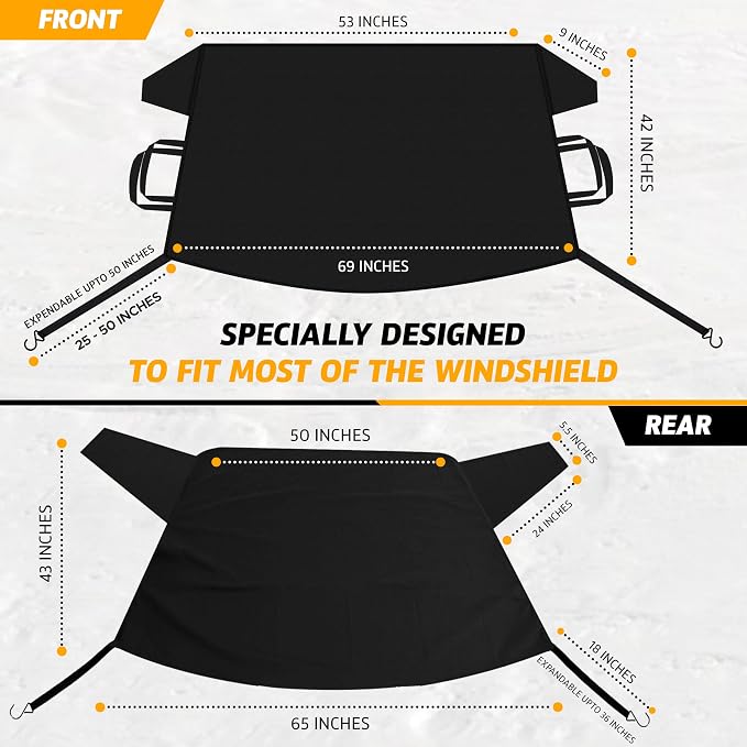 Car Windshield Snow Cover Front and Rear Bundle | Upgraded 600D Oxford Fabric | Water, Heat & Sag-Proof Windshield Snow Cover | Back Window Frost Cover Fits Most Sedans, SUVs & Vans | XX-Large