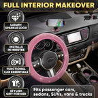 Pink Car Accessories Set, 27 Pieces – Bling Car Accessories for Interior Styling with Rhinestone Details for Daily Use, Universal Fit Kit for Steering Wheel, Vents, Mirror Area, Great Gift for Women