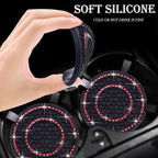 2PCS Bling Crystal Rhinestone Cup Holder Coaster, 2.75 inch Soft Silicone Anti-Slip Shockproof, Car Cup Holder Insert Coasters, Universal Car Interior Accessories for Women (Black & Red)
