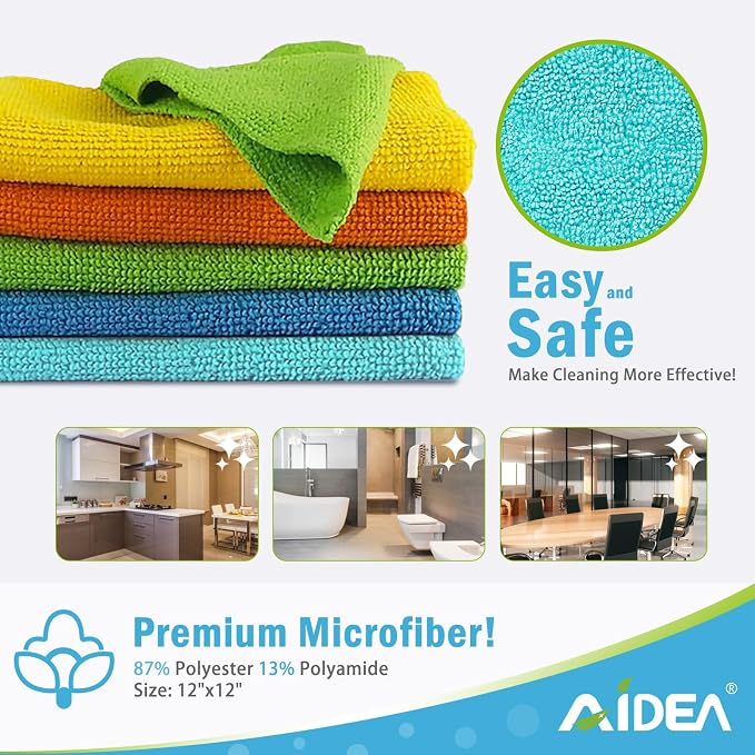 AIDEA Microfiber Cleaning Cloth, 400PK, Soft Absorbent Rags, Microfiber Towels for Cars, Kitchen Towels, Dusting Cloth for Home, Window, Cleaning Supplies, 12"×12"