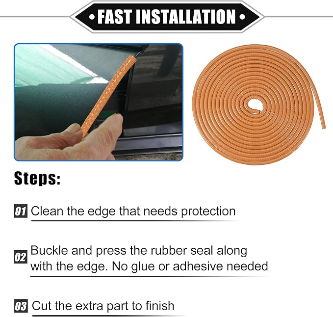 Car Door Edge Guard, 16.4ft U Shape Rubber Edge Trim Seal Strip Protector Universal for Car Truck ATV Boat Multifunctional No Glue PVC Iron Orange