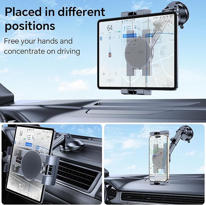 Tablet Holder for Car iPad Holder for Car【Windshield+Dash】Suction Cup ipad Mount for Truck Stand【360° 】Tablet Car Mount soporte de telefono para carro for All 4.7"-12.9" Apple iPad Samsung Galaxy Tab