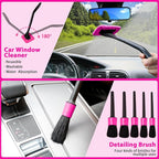 Car Detailing Kit Interior Cleaner, Car Cleaning Kit with 8000PA Cordless Pink Handheld Vacuum Cleaner, Car Interior Detailing Brush Set, Pink Car Accessories, Gift for Women