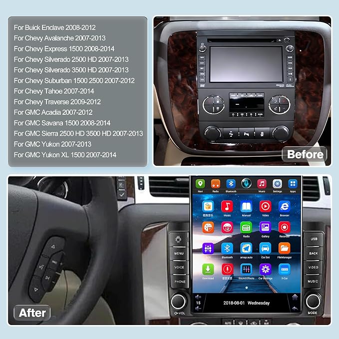 9.7" Car Radio Stereo for Chevy Silverado,for GMC Acadia,for Buick Enclave | Top Trim Adapter Needed,Android 13 GPS Head Unit with 4+64GB,Support Bluetooth, WiFi, DSP, Mirror Link, SWC