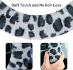 Fuzzy Steering Wheel Cover for Women Girls, Universal Fit Fur Car Wheel Cover & Handbrake Cover & Gear Shift Cover Set, Leopard Winter Warm Fluffy Vehicle Wheel Protector for Auto, SUV