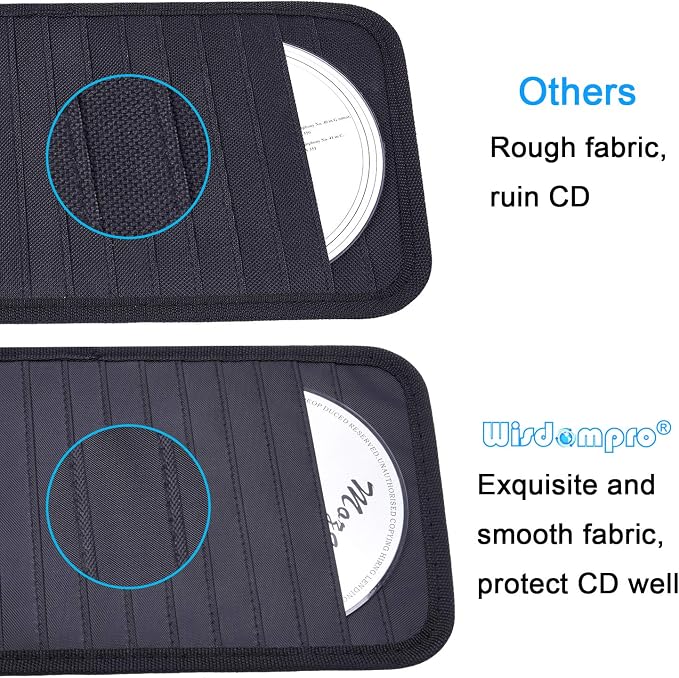 Car CD Case Holder, Vehicle Sun Visor Organizer for Cars with 12 DVD Storage Sleeves, 1 Mesh Pocket, 1 Pen Holder and Elastic Strap, Black