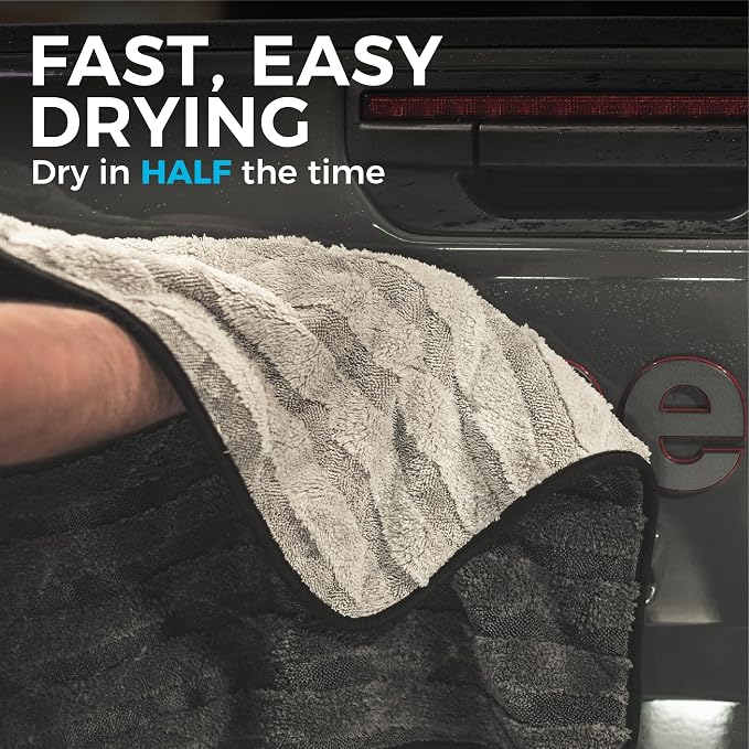 Gauntlet Car Drying Towel, Ultra-Absorbent 70/30 Blend Korean Microfiber, Dries Vehicles Faster Without Scratching, 900 GSM, 30x36 Inches, Ice Grey/Grey, 1-Pack