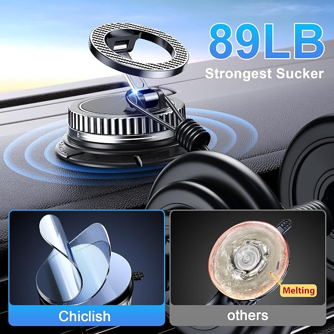 Car Phone Holder for Magsafe [2026 89+LBS Suction & 3700gf Magnetic] 360° Adjustable cell Phone Mount, Phone Holders for Your Car Dashboard & Windshield Pad Phone Holder for iPhone 17-12 Series
