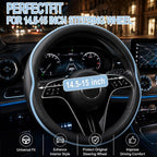 Car Steering Wheel Cover Full Surround - Soft Breathable Anti-Slip Heavyweight Safety Cover, Thick Cushioned Sports Style Universal Fit for Auto Truck SUV (Black/Sky Blue)
