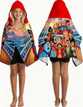 One Piece Printed Soft Cotton Terry Hooded Towel Wrap, Lightweight Absorbent Hooded Towel for Bath Pool Beach Outdoor