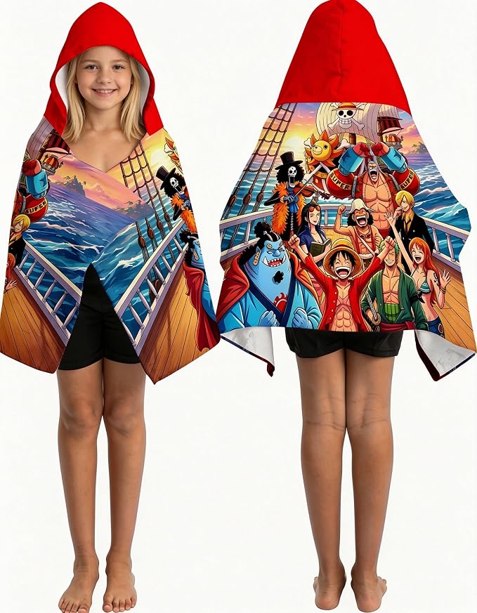 One Piece Printed Soft Cotton Terry Hooded Towel Wrap, Lightweight Absorbent Hooded Towel for Bath Pool Beach Outdoor