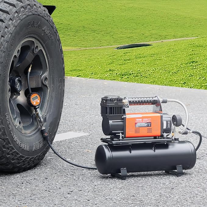 12V Heavy Duty Air Compressor with 6L Tank Kit, 6.35 CFM Portable Tire Inflator, 150PSI Offroad Air Compressor with Digital Pressure Gauge Tire Inflator for Trucks Car SUV 4 x 4 Vehicle RV