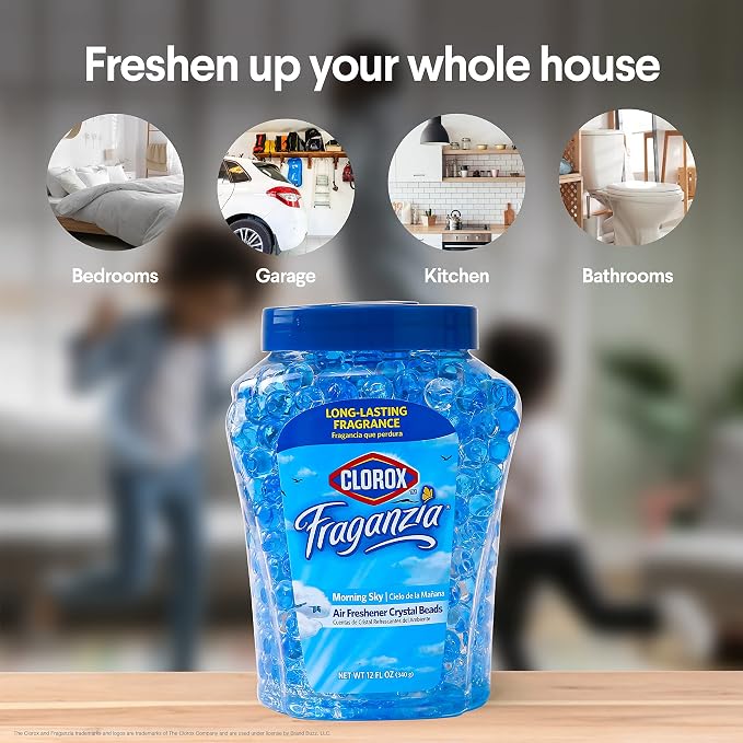 Fraganzia Crystal Beads Air Freshener Twin Pack, Long Lasting Room Deodorizer and Odor Eliminator Gel Beads for Home, Car, or Office, Morning Sky Scent, 24 Fl Oz