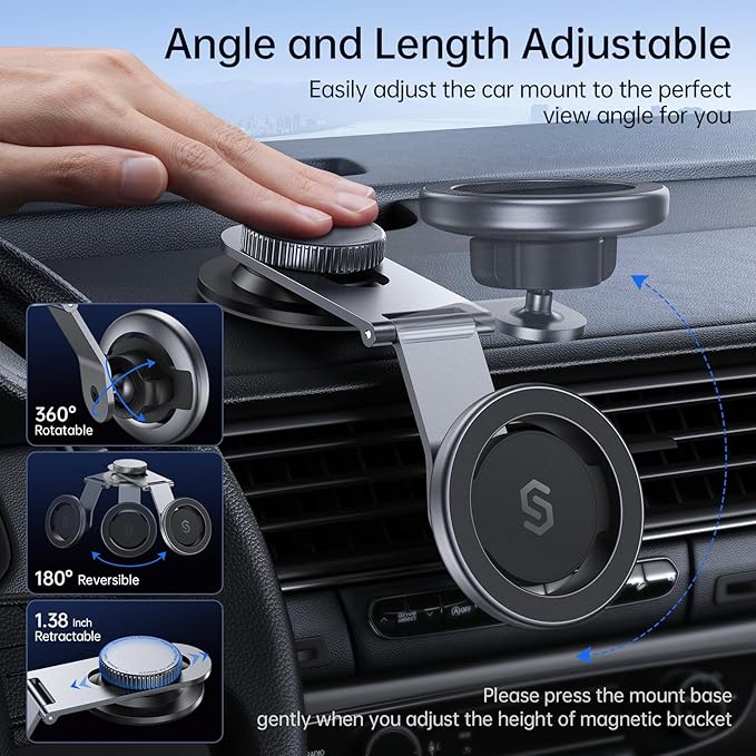 Fits MagSafe Car Mount for Universal Dashboard, Tesla Screen, Magnetic Phone Holder for Car,Foldable Aluminum Alloy Arm,Super Stable Car Mount for iPhone 17 Pro Max 16 15 14 13 12&All Phones