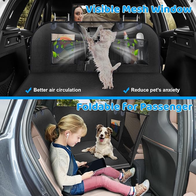 2026 Upgraded Back Seat Extender for Dogs - Large Hard Bottom Dog Car Seat Cover Holds 550lbs, Waterproof Dog Hammock Pet Bed with High-Density Foam Non-Slip Backseat Protector